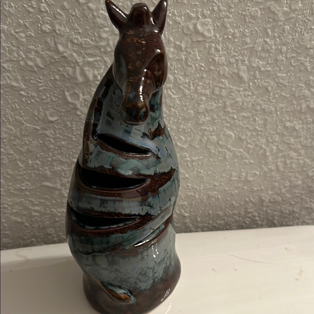 Ceramic Zebra Sculpture - Blue and Brown
